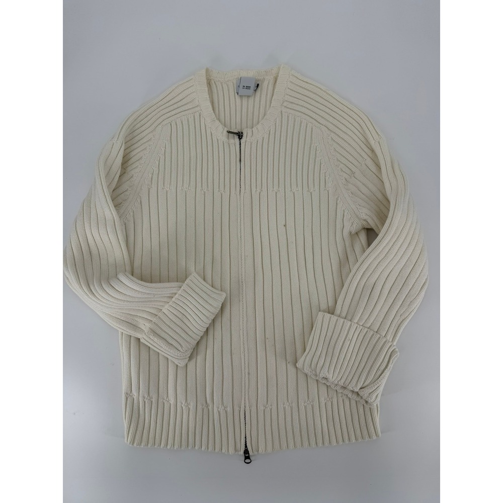 Calvin Klein Jeans Full Zip Cardigan XL Cream Ribbed Cotton Sweater W Good